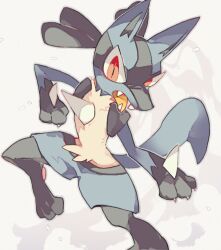 Rule 34 | 1boy, akadako, animal ears, animal feet, animal hands, bags under eyes, black fur, blue fur, body fur, claws, creatures (company), fangs, furry, furry male, game freak, gen 4 pokemon, grey background, grey outline, leg up, legs apart, looking at viewer, lucario, male focus, multicolored fur, nintendo, one-hour drawing challenge, open mouth, pawpads, pokemon, pokemon (creature), red eyes, slit pupils, snout, solo, spikes, standing, standing on one leg, tail, tongue, tongue out, wide-eyed, wolf boy, wolf ears, wolf tail, yellow fur