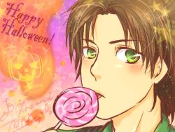 Rule 34 | !, 1boy, bad id, bad pixiv id, blush, brown hair, candy, carlos oliveira, copyright name, food, green eyes, happy halloween, heart, mad packer, male focus, portrait, pumpkin, resident evil, resident evil 3, resident evil 3: nemesis, solo, star (symbol), tongue, tongue out