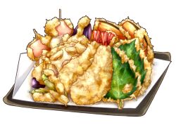 Rule 34 | food, food focus, highres, no humans, original, shrimp, shrimp tempura, simple background, still life, tempura, toothpick, tray, white background, yamamoto hanabi