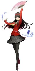 Rule 34 | 1girl, amagi yukiko, blazblue, blazblue: cross tag battle, full body, hairband, hand fan, official art, pantyhose, paper fan, persona, persona 4, persona 4: the ultimate in mayonaka arena, pleated skirt, skirt, solo, tarot, the high priestess (tarot), transparent background