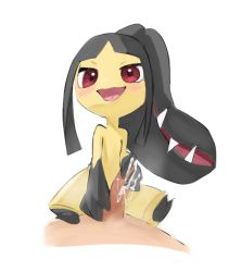 Rule 34 | 1boy, 1girl, a (pixiv 84181739), black hair, black skin, blunt bangs, blush, colored skin, creatures (company), cum, cum on hands, erection, extra mouth, flat chest, full body, game freak, gen 3 pokemon, girl on top, hand up, handjob, happy, hetero, highres, interspecies, looking at viewer, mawile, multicolored skin, nintendo, open mouth, penis, pokemon, pokemon (creature), pov, red eyes, sharp teeth, sidelocks, simple background, sitting, sitting on person, sketch, smile, solo focus, spread legs, steam, steaming body, teeth, tongue, two-tone skin, white background, yellow skin