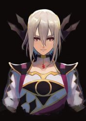 Rule 34 | 1boy, absurdres, black background, black choker, choker, commentary request, cropped torso, fire emblem, fire emblem engage, grey hair, highres, labebebe lee, looking at viewer, male focus, medium hair, nintendo, orange eyes, rafal (fire emblem), shirt, simple background, smile, solo, upper body, white shirt