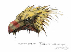 Rule 34 | 00s, artist request, bird, chocobo, concept art, final fantasy, final fantasy fortress, final fantasy xii, highres, no humans, official art, paint, solo, source request, tattoo, white background