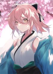 Rule 34 | 1girl, absurdres, ahoge, bare shoulders, black bow, blush, bow, branch, breasts, brown eyes, brown hair, cherry blossoms, closed mouth, commentary request, fate/grand order, fate (series), flower, hair between eyes, hair bow, highres, japanese clothes, kimono, koha-ace, obi, off shoulder, okita souji (fate), okita souji (koha-ace), open clothes, pink flower, sash, sleeveless, sleeveless kimono, small breasts, solo, upper body, white kimono, yuki maccha (yukimattya10)