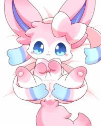 Rule 34 | 1girl, :3, :p, animal hands, animated, animated gif, anus, blue eyes, blue sclera, blush, blush stickers, bow, chibi, cleft of venus, clitoris, colored sclera, creatures (company), from above, furry, game freak, gen 6 pokemon, leg lift, legs up, long ears, looking at viewer, looking up, lying, nakimayo, nintendo, no humans, nude, on back, pawpads, pokemon, pokemon (creature), presenting, pussy, ribbon, smile, spread pussy, sylveon, tail, tongue, tongue out, uncensored, urethra