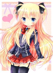 Rule 34 | 1girl, absurdres, bad id, bad pixiv id, black jacket, black ribbon, black thighhighs, blazer, blonde hair, blue eyes, blush, bow, bowtie, brooch, center frills, commentary request, cowboy shot, frilled skirt, frills, funakoshi, garter straps, hair between eyes, hair ribbon, highres, jacket, jewelry, long hair, long sleeves, looking at viewer, parted lips, plaid, plaid skirt, pleated skirt, quiz magic academy, red bow, red bowtie, red skirt, ribbon, shalon, shirt, skindentation, skirt, skirt hold, solo, thighhighs, two side up, very long hair, white shirt