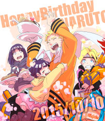 Rule 34 | 2015, 2boys, 2girls, birthday, birthday cake, boruto: naruto the movie, brother and sister, cake, dated, facial mark, family, father and daughter, father and son, food, forehead protector, highres, hug, hyuuga hinata, kajicka, mother and daughter, multiple boys, multiple girls, naruto, naruto (series), purple hair, siblings, spiked hair, twitter username, uzumaki boruto, uzumaki himawari, uzumaki naruto, whisker markings, whiskers
