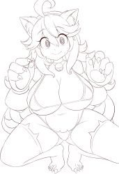 Rule 34 | 1girl, @ @, absurdres, ahoge, animal ears, animal hands, antenna hair, bikini, blush, breasts, choker, closed mouth, creatures (company), fake animal ears, game freak, gloves, hair between eyes, hex maniac (pokemon), highres, huge breasts, long hair, looking at viewer, lucyfer, matching hair/eyes, monochrome, nintendo, paw gloves, pokemon, pokemon xy, purple eyes, purple hair, sidelocks, simple background, solo, spread legs, squatting, sweat, swimsuit, thighhighs, tiptoes, very long hair, wavy eyes, white background