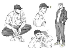 Rule 34 | 2boys, bara, baseball cap, chris redfield, closed eyes, closed mouth, couple, dae p88, facial hair, greyscale, hand in pocket, hat, jewelry, large pectorals, male focus, monochrome, multiple boys, muscular, muscular male, necklace, pants, pectorals, piers nivans, resident evil, resident evil 6, shirt, short hair, smile, squatting, teeth, yaoi