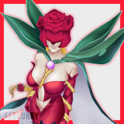 Rule 34 | cape, covered eyes, digimon, digimon (creature), flower, highres, mask, petals, rosemon
