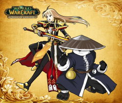 Rule 34 | 1girl, ahoge, armor, armored boots, black thighhighs, blonde hair, boots, faintxp, fighting stance, gauntlets, hat, knight, long hair, open mouth, panda, pandaren, sword, thighhighs, warcraft, weapon, world of warcraft