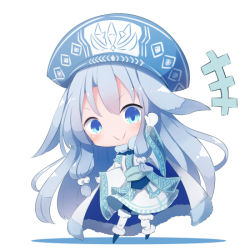 Rule 34 | &gt;:), +++, 1girl, ainu clothes, alternate color, beni shake, blue footwear, blue hat, blush, boots, chibi, closed mouth, commentary request, fate/grand order, fate (series), full body, fur-trimmed boots, fur trim, gloves, hair between eyes, hand up, hat, illyasviel von einzbern, leaning to the side, long hair, long sleeves, pantyhose, shadow, silver hair, sitonai (fate), sitonai (third ascension) (fate), smile, solo, standing, v-shaped eyebrows, very long hair, white background, white gloves, white pantyhose, wide sleeves