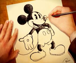 Rule 34 | artist name, disney, drawing, gloves, male focus, mickey mouse, mouse (animal), open mouth, pencil, ponsu (ponzuxponzu), ponze, pov, solo, solo focus, tail, walt disney