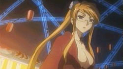 Rule 34 | 00s, 1girl, alternate hairstyle, animated, animated gif, blinking, blonde hair, blue eyes, bouncing breasts, bow, breasts, card, cleavage, foreshortening, from side, glasses, glowing, high ponytail, holding, holding card, japanese clothes, kimono, large breasts, lipstick, long hair, looking at viewer, lowres, makeup, margery daw, mature female, night, night sky, no bra, obi, open clothes, open kimono, open robe, open shirt, outdoors, outstretched arm, ponytail, robe, sash, screencap, semi-rimless eyewear, shakugan no shana, shirt, sidelocks, sky, solo, under-rim eyewear, upper body, very long hair