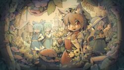 Rule 34 | 0 0, 4girls, :d, absurdres, ahoge, animal ear fluff, animal ears, arms up, ascot, basket, black headwear, blue bow, blue dress, blush, bow, brown gloves, brown hair, building, bush, cat ears, cat tail, chen, chinese commentary, chireiden, cirno, closed eyes, commentary, daiyousei, dress, earrings, fang, fence, flower, frilled shirt collar, frilled skirt, frills, gloves, grass, green dress, green eyes, green hair, green headwear, green skirt, hair between eyes, hair bow, hands on own hips, hat, hat ribbon, heart, highres, holding, holding basket, holding flower, interlocked fingers, jewelry, komeiji koishi, leaf, long hair, long sleeves, looking at another, looking at viewer, mob cap, multiple girls, mushroom, neck ribbon, open mouth, orange flower, outdoors, own hands together, palace, plant, pointy ears, red eyes, red flower, red ribbon, red tabard, ribbon, shirt, short hair, single earring, skin fang, skirt, smile, tabard, tail, third eye, tongue, touhou, tseum, vines, white dress, wide sleeves, yellow ascot, yellow ribbon, yellow shirt