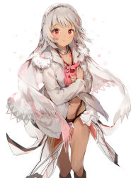 Rule 34 | 10s, 1girl, altera (fate), anmi, blush, commentary request, dark-skinned female, dark skin, fate/extella, fate/extra, fate (series), gift, grey hair, hairband, highres, holding, holding gift, looking at viewer, navel, parted lips, red eyes, shawl, sidelocks, simple background, solo, standing, thighs, valentine, white background