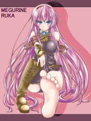 Rule 34 | 1girl, bad id, bad pixiv id, barefoot, boots, detached sleeves, feet, female focus, foot focus, foreshortening, headset, highres, long hair, looking at viewer, megurine luka, paopao, pink hair, shoes, single shoe, sitting, soles, solo, toes, vocaloid