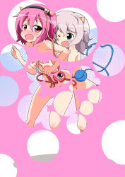 Rule 34 | 2girls, bad id, bad pixiv id, blush, breasts, bubble filter, censored, censored nipples, eyeball, female focus, grabbing, grabbing another&#039;s breast, green eyes, hairband, heart, heart of string, horns, incest, komeiji koishi, komeiji satori, massala, multiple girls, nude, one eye closed, oni, open mouth, pink eyes, pink hair, short hair, siblings, silver hair, sisters, small breasts, smile, sweat, tears, third eye, touhou, wink