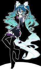 Rule 34 | 1girl, akableak, aqua hair, back cutout, black thighhighs, clothing cutout, creatures (company), detached sleeves, floating, game freak, ghost, ghost miku (project voltage), glitch, gradient hair, hair between eyes, hatsune miku, highres, long hair, looking at viewer, multicolored hair, nintendo, parted lips, pokemon, project voltage, see-through, see-through skirt, skirt, sleeves past fingers, sleeves past wrists, thighhighs, twintails, very long hair, vocaloid, will-o&#039;-the-wisp (mythology), yellow eyes