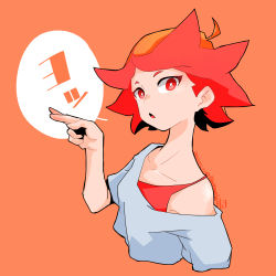 Rule 34 | 2020, 20s, absurdres, amanda o&#039;neill, dated, highres, keisuke sato, layered clothes, little witch academia, loose clothes, loose shirt, multicolored hair, red eyes, shirt, short hair, signature, sleeveless, speech bubble, two-tone hair
