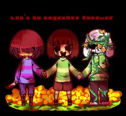 Rule 34 | 1boy, androgynous, asriel dreemurr, bad end, blood, bloody tears, brown hair, chara (undertale), corruption, crying, evil smile, flower, frisk (undertale), full body, furry, hand on own face, holding hands, knife, macotea, monster boy, no eyes, open mouth, plant, shirt, shorts, slime (substance), smile, spoilers, striped clothes, striped shirt, striped sweater, sweater, thorns, undertale, vines, yellow flower