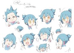 Rule 34 | &gt; &lt;, &lt;|&gt; &lt;|&gt;, +++, + +, 1girl, :d, puff of air, = =, ^ ^, blue hair, blue shirt, c:, closed eyes, clothes grab, collared shirt, commentary request, expressions, fingers together, flying sweatdrops, hair blowing, hair tie, highres, index finger raised, index fingers together, lab coat, multiple views, notice lines, open mouth, personification, ponytail, shaded face, shirt, signature, simple background, smile, smug, sparkle, sparkling eyes, translation request, tsukigi, twitter, twitter-san, twitter-san (character), u u, waving arms, white background, yellow eyes, | |