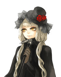 Rule 34 | 1girl, bad id, bad pixiv id, blonde hair, cane, capelet, flower, hat, hokenshitsu no shinigami, long hair, mitogawa chitose, noir (ibaraki), red flower, red rose, rose, smile, solo, twintails, yellow eyes