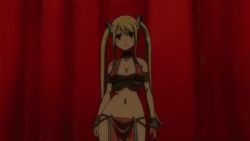 Rule 34 | 1girl, 6+boys, animated, animated gif, armlet, arms behind head, ass, back, backboob, bare shoulders, barefoot, blonde hair, bracelet, breasts, butt crack, cleavage, closed eyes, collar, dancing, dimples of venus, fairy tail, fairy tail: dragon cry, feet, fingerless gloves, gloves, groin, huge ass, indoors, jewelry, large breasts, leg up, legs, loincloth, long hair, looking at viewer, lucy heartfilia, midriff, multiple boys, navel, panties, pink panties, sidelocks, sleeveless, smile, stomach, thigh strap, thighlet, thighs, twintails, underwear, wide hips