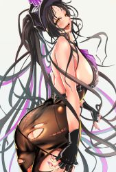 Rule 34 | 1girl, ass, bare shoulders, bikini, black bikini, black gloves, black hair, black hat, black pantyhose, blush, breasts, exa1018, facial mark, fate/grand order, fate (series), fingerless gloves, forehead mark, gloves, halterneck, hat, large breasts, long hair, looking at viewer, multicolored hair, necktie, open mouth, pantyhose, parted bangs, pink hair, pink necktie, police hat, ponytail, sessyoin kiara, sessyoin kiara (swimsuit mooncancer), sideboob, smile, solo, streaked hair, swimsuit, thighs, torn clothes, torn pantyhose, very long hair, yellow eyes