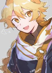 Rule 34 | 1boy, absurdres, aether (genshin impact), blonde hair, blush, braid, braided ponytail, genshin impact, hair between eyes, heart, highres, huge filesize, long hair, looking at viewer, male focus, mamt56, open mouth, scarf, single braid, smile, solo, yellow eyes