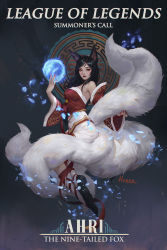 Rule 34 | 1girl, ahri (league of legends), animal ears, artist request, artstation sample, fox ears, fox tail, highres, image sample, korean clothes, league of legends, multiple tails, tail