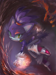 Rule 34 | 1girl, animal ears, blaze the cat, body fur, boots, cat, cat ears, cat tail, clothes, fire, forehead jewel, furry, furry female, gem, high heel boots, high heels, looking at viewer, manaita, purple hair, sega, shoes, solo, sonic (series), sonic rush adventure, tail, yellow eyes