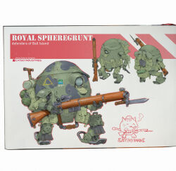 Rule 34 | backpack, bag, bayonet, bolt action, box art, camouflage, cat, character name, commentary, concept art, english commentary, english text, fake box art, gun, gunpla, hatch, helmet, highres, knife, lee-enfield, light, machinery, mecha, model kit, multiple persona, multiple views, no humans, original, patso catso, rifle, robot, science fiction, sketch, soldier, trench shovel, weapon