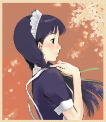 Rule 34 | blue hair, braid, from side, kantaro, maid, orange background, profile, solo, tagme, twin braids