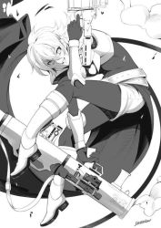 Rule 34 | 1boy, boots, gloves, greyscale, male focus, monochrome, shorts, solo, stormcow, weapon