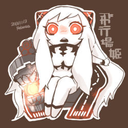 Rule 34 | 10s, 1girl, abyssal ship, airfield princess, brown background, chibi, dated, kantai collection, long hair, lowres, open mouth, rebecca (keinelove), red eyes, simple background, white hair