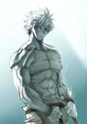 Rule 34 | 1boy, abs, clenched hand, clenched hands, male focus, muscular, pectorals, ryou sakazaki, ryuuko no ken, saturn-freak, topless male, short hair, snk, solo, spiked hair, the king of fighters, veins
