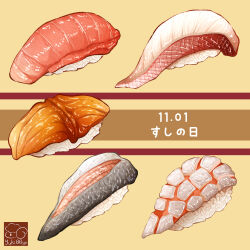 Rule 34 | artist logo, dated, fish (food), food, food focus, highres, meat, no humans, original, rice, sushi, yuki00yo