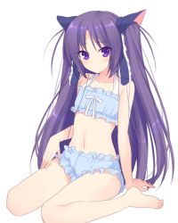 Rule 34 | 1girl, barefoot, cinderella bust, fuyuichi, little busters!, long hair, sasasegawa sasami, solo, two side up, underwear, underwear only, very long hair
