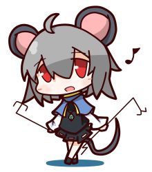 Rule 34 | 1girl, animal ears, crystal, dowsing rod, grey hair, highres, jewelry, mouse ears, mouse tail, musical note, nazrin, nuu (nu-nyu), open mouth, pendant, red eyes, short hair, smile, tail, touhou