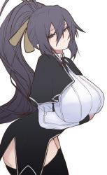 Rule 34 | 1girl, absurdres, arms under breasts, black hair, blush, breasts, commentary, english commentary, high school dxd, highres, himejima akeno, inovy, kuoh academy school uniform, large breasts, lightning, long hair, looking at viewer, pleated skirt, ponytail, purple eyes, ribbon, school uniform, sketch, skirt, solo, very long hair, white background