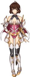Rule 34 | absurdres, ahoge, armor, betty (langrisser), brown eyes, brown hair, full body, hand on own hip, highres, langrisser, leotard, nagi ryou, official art, sheath, sheathed, short hair, solo, tagme, thighhighs, transparent background