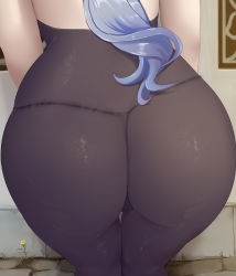 Rule 34 | 1girl, absurdres, ass, ass focus, backless outfit, black bodysuit, black panties, blue hair, bodystocking, bodysuit, day, female focus, flower, from above, from behind, ganyu (genshin impact), genshin impact, highres, leaning forward, long hair, lower body, micro panties, out of frame, outdoors, panties, panties under bodysuit, pavement, skin tight, solo, standing, string panties, thigh gap, underwear, wall, yellow flower, yosola pl