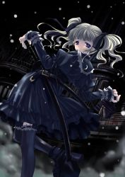 Rule 34 | 1girl, boots, gothic lolita, lolita fashion, snow, snowing, solo, sword, thighhighs, weapon