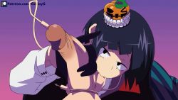 Rule 34 | 1boy, 1girl, animated, animated gif, artist name, black eyes, black gloves, black hair, blunt bangs, boku no hero academia, clothed sex, earrings, felipe godoy, gloves, gradient background, hair ornament, halloween, handjob, hat, jewelry, jirou kyouka, looking at viewer, looping animation, mini hat, nude, oral, penis, pinky out, pov, pumpkin, pumpkin hat, purple background, purple hair, short hair, sounding, star (symbol), star earrings, testicle sucking, testicles, uncensored, urethral insertion, watermark