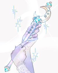 Rule 34 | 1girl, absurdres, crescent, fingernails, glint, hand focus, highres, holding, holding wand, jewelry, multiple rings, nail polish, original, ring, solo, sparkle, star (symbol), wand, white nails, yosh1to
