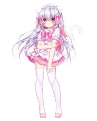 Rule 34 | 1girl, artist request, bow, bowtie, cat girl, cat tail, dress, full body, hair bow, highres, lolita fashion, long hair, nyakori&#039;s rabbit doll, nyarutoru (nyakori&#039;s rabbit doll), official art, pink bow, pink eyes, pink footwear, sandals, short dress, short sleeves, solo, tachi-e, tail, thighhighs, transparent background, white dress, white hair, white tail, white thighhighs