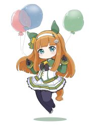 Rule 34 | 1girl, absurdres, animal ears, balloon, black bow, black gloves, blue eyes, blush, bow, chibi, closed mouth, commentary, full body, gloves, hairband, highres, holding, holding balloon, horse ears, horse girl, horse tail, jacket, layered sleeves, long hair, long sleeves, looking at viewer, midair, nozo (hitomiz), orange hair, pleated skirt, puffy short sleeves, puffy sleeves, shadow, short over long sleeves, short sleeves, silence suzuka (umamusume), simple background, skirt, solo, tail, transparent, umamusume, very long hair, white background, white hairband, white jacket, white skirt