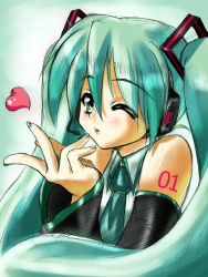 Rule 34 | green hair, hatsune miku, iga tamaki, one eye closed, solo, tagme, twintails, vocaloid, wink