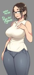 Rule 34 | 1girl, 2020, agawa ryou, artist name, bare shoulders, black-framed eyewear, black hair, blue eyes, breasts, commentary, curvy, dated, grey background, large breasts, long hair, original, signature, simple background, smile, solo, standing, thick thighs, thighs